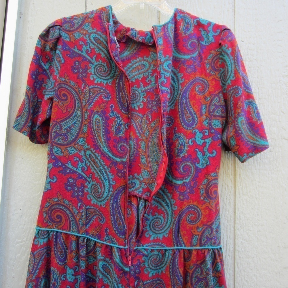 Vintage‎ Dress Womens Size 16 Red/Blue Paisley Zip Back Boho fairy beachy casual - Picture 7 of 14